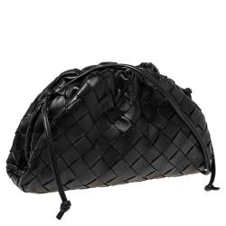Pre Owned Bottega Veneta Black Intrecciato Leather Mini The Pouch Bag
