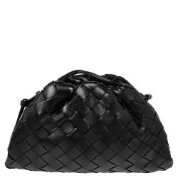 Pre Owned Bottega Veneta Black Intrecciato Leather Mini The Pouch Bag