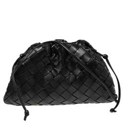 Pre Owned Bottega Veneta Black Intrecciato Leather Mini The Pouch Bag