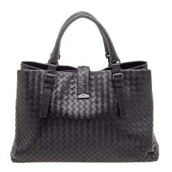 Pre Owned حقيبة يد توتس بوتيغا فينيتا روما جلد إنترشياتو بني داكن متوسطة   