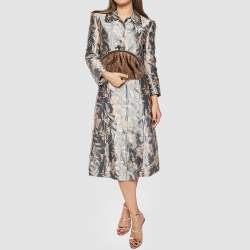 Pre Owned Bottega Veneta Brown/Beige Intrecciato Leather and Lizard Trim Knot Frame Clutch