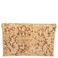 Pre Owned Bottega Veneta Cream Python Flap Clutch