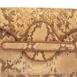 Pre Owned Bottega Veneta Cream Python Flap Clutch