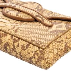 Pre Owned Bottega Veneta Cream Python Flap Clutch