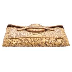 Pre Owned Bottega Veneta Cream Python Flap Clutch