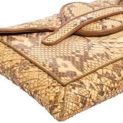 Pre Owned Bottega Veneta Cream Python Flap Clutch