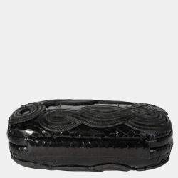 Pre Owned Bottega Veneta Black Snakeskin Leather Passameria Knot Clutch Bag 