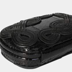 Pre Owned Bottega Veneta Black Snakeskin Leather Passameria Knot Clutch Bag 