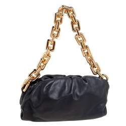 Pre Owned Bottega Veneta Black Leather Chain Pouch Clutch