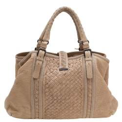 Pre Owned Bottega Veneta Beige Intrecciato Leather Medium Roma Tote