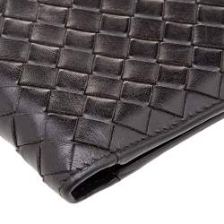 Pre Owned Bottega Veneta Dark Brown Intrecciato Leather Bifold Wallet