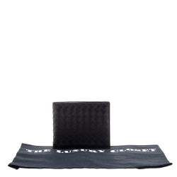 Pre Owned Bottega Veneta Dark Brown Intrecciato Leather Bifold Wallet