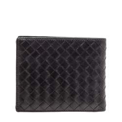 Pre Owned Bottega Veneta Dark Brown Intrecciato Leather Bifold Wallet