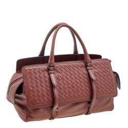 Pre Owned Bottega Veneta Rust Red Intrecciato Leather Monaco Satchel