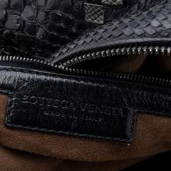 Bottega Veneta Black/Grey Python Intrecciato Leather Boston Bag