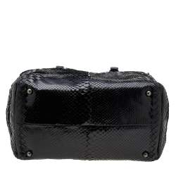 Bottega Veneta Black/Grey Python Intrecciato Leather Boston Bag