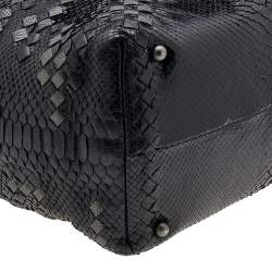 Bottega Veneta Black/Grey Python Intrecciato Leather Boston Bag