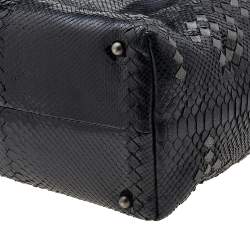 Bottega Veneta Black/Grey Python Intrecciato Leather Boston Bag
