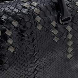Bottega Veneta Black/Grey Python Intrecciato Leather Boston Bag