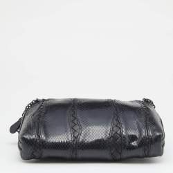 Pre Owned Bottega Veneta Black Snakeskin and Intrecciato Leather Shoulder Bag