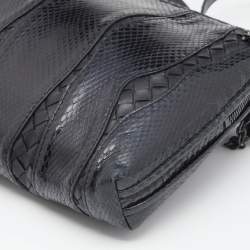Pre Owned Bottega Veneta Black Snakeskin and Intrecciato Leather Shoulder Bag