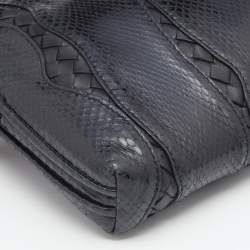 Pre Owned Bottega Veneta Black Snakeskin and Intrecciato Leather Shoulder Bag