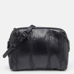 Pre Owned Bottega Veneta Black Snakeskin and Intrecciato Leather Shoulder Bag