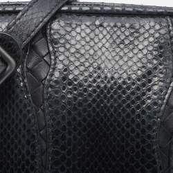 Pre Owned Bottega Veneta Black Snakeskin and Intrecciato Leather Shoulder Bag