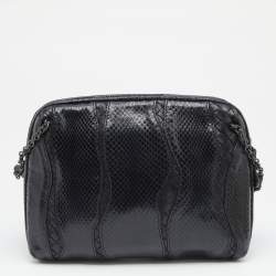 Pre Owned Bottega Veneta Black Snakeskin and Intrecciato Leather Shoulder Bag