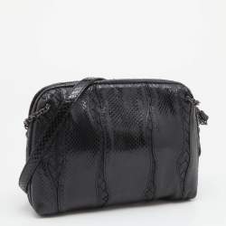 Pre Owned Bottega Veneta Black Snakeskin and Intrecciato Leather Shoulder Bag