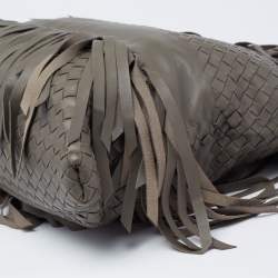 Pre Owned Bottega Veneta Moss Green Intrecciato Leather Fringe Tote 