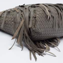 Pre Owned Bottega Veneta Moss Green Intrecciato Leather Fringe Tote 