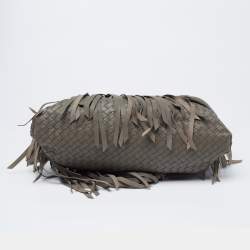 Pre Owned Bottega Veneta Moss Green Intrecciato Leather Fringe Tote 