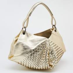 Pre Owned Bottega Veneta Metallic Gold Leather Intrecciato Aquilone Fortune Cookie Hobo