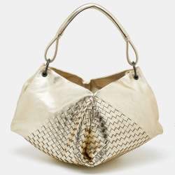 Pre Owned Bottega Veneta Metallic Gold Leather Intrecciato Aquilone Fortune Cookie Hobo
