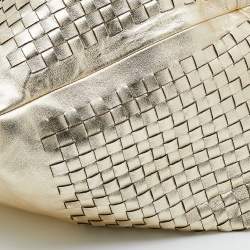 Pre Owned Bottega Veneta Metallic Gold Leather Intrecciato Aquilone Fortune Cookie Hobo