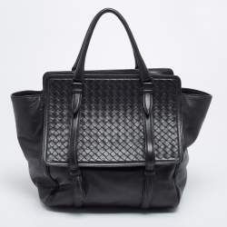 Pre Owned Bottega Veneta Black Intrecciato Snake Skin and Leather Monaco Satchel