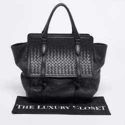 Pre Owned Bottega Veneta Black Intrecciato Snake Skin and Leather Monaco Satchel