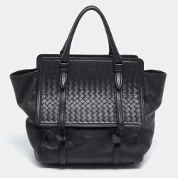 Pre Owned Bottega Veneta Black Intrecciato Snake Skin and Leather Monaco Satchel