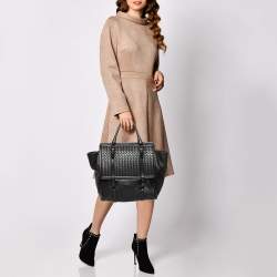 Pre Owned Bottega Veneta Black Intrecciato Snake Skin and Leather Monaco Satchel