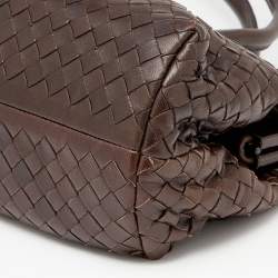 Pre Owned Bottega Veneta Dark Brown Intrecciato Leather Frame Satchel
