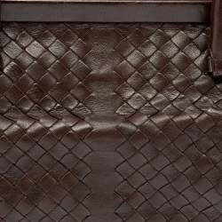 Pre Owned Bottega Veneta Dark Brown Intrecciato Leather Frame Satchel