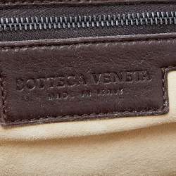 Pre Owned Bottega Veneta Dark Brown Intrecciato Leather Frame Satchel