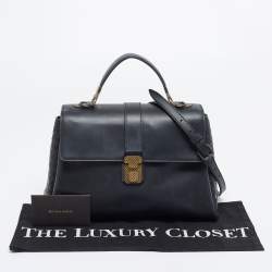 Pre Owned Bottega Veneta Navy Blue Leather Medium Piazza Top Handle Bag