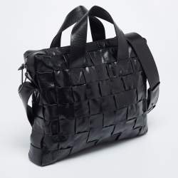 Pre Owned Bottega Veneta Black Intrecciato Leather Cassette Briefcase Bag