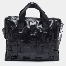Pre Owned Bottega Veneta Black Intrecciato Leather Cassette Briefcase Bag