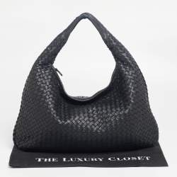 Bottega Veneta Black Intrecciato Leather Medium Veneta Hobo