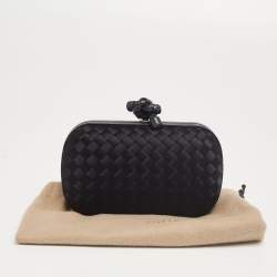 Pre Owned Bottega Veneta Black Intrecciato Fabric and Leather Knot Clutch