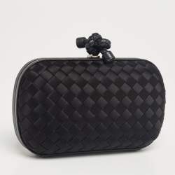 Pre Owned Bottega Veneta Black Intrecciato Fabric and Leather Knot Clutch