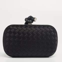 Pre Owned Bottega Veneta Black Intrecciato Fabric and Leather Knot Clutch